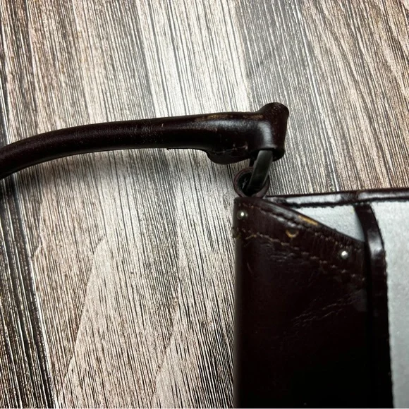 Anne Taylor Y2K Mini Baguette Bag Gray and Brown Suede and Leather - Picture 11 of 16